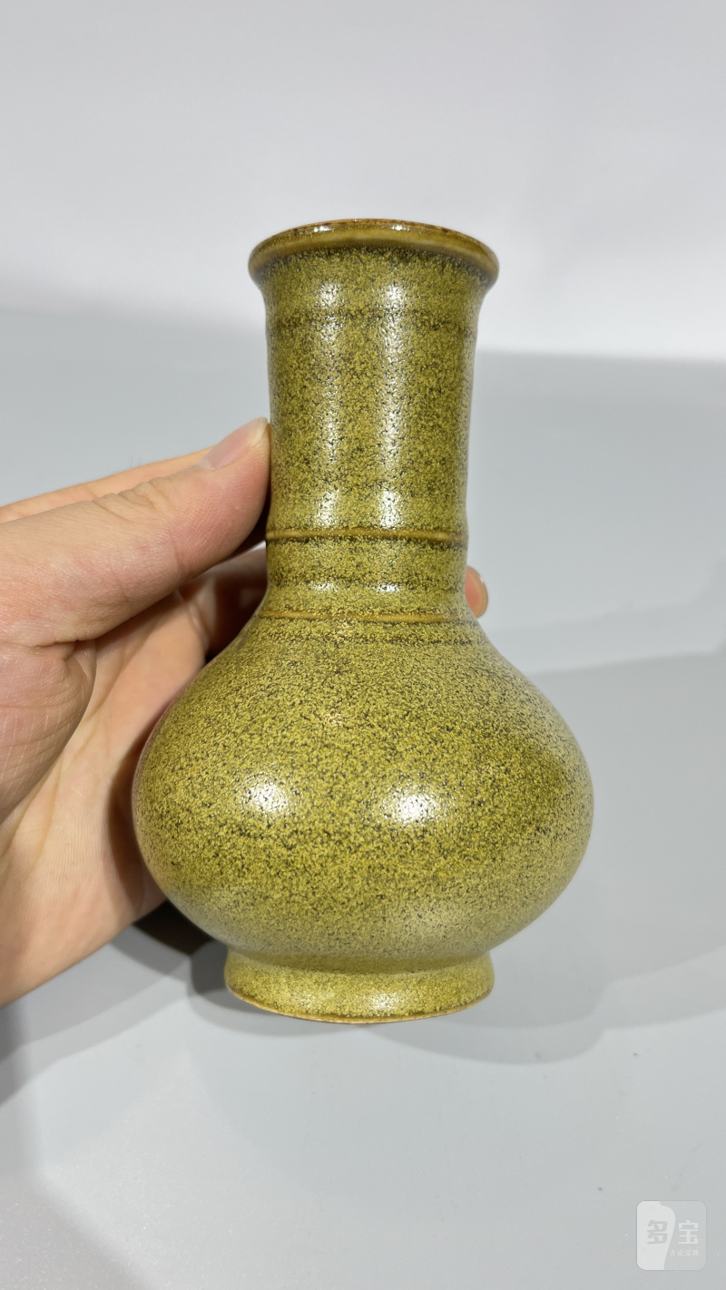 清 霁蓝釉竹节形笔筒、清 茶叶末釉长颈瓶（一组） - 图9